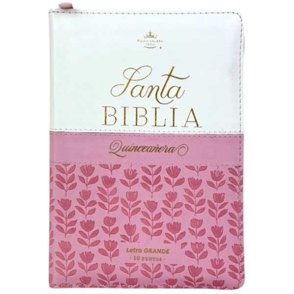 Biblia RVR1960 Quinceañera rosa blanco im piel índice cierre chica 10pt - Image 3