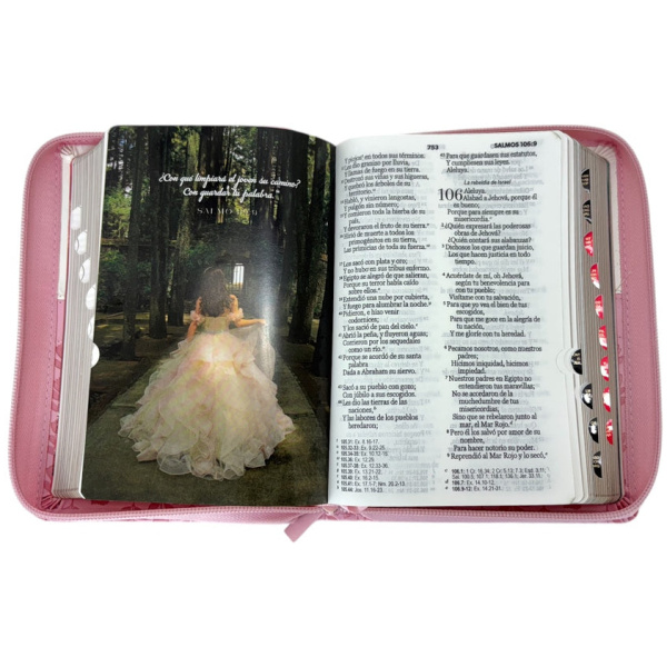 Biblia RVR1960 Quinceañera rosa blanco im piel índice cierre chica 10pt - Image 8