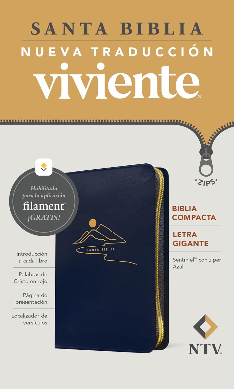 Biblia NTV compacta con filament azul sim piel lt gde cierre 10pt