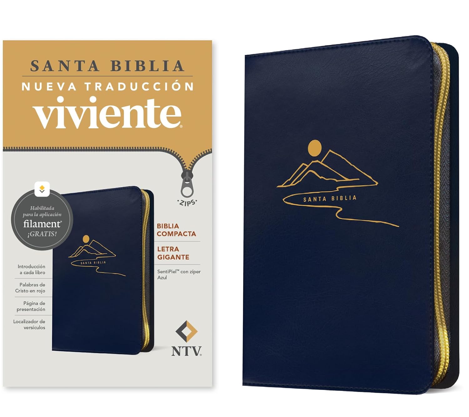 Biblia NTV compacta con filament azul sim piel lt gde cierre 10pt