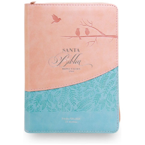Biblia RVR1960 Entusiasmo rosa azul pajaros im piel cierre índice chica 11pt PJR