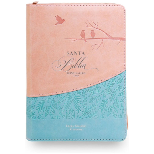 Biblia RVR1960 Entusiasmo rosa azul pajaros im piel cierre índice chica 11pt PJR