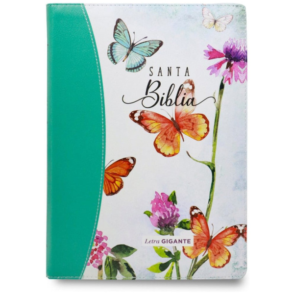 Biblia RVR1960 Maravilla mariposas turquesa im piel cierre índice 15pt 085PJR