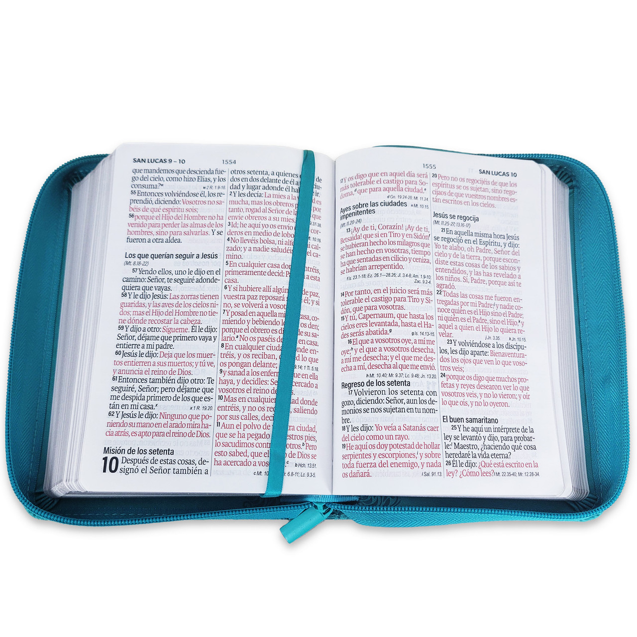 Biblia RVR1960 compacta turquesa floral im piel cierre chica 12pt
