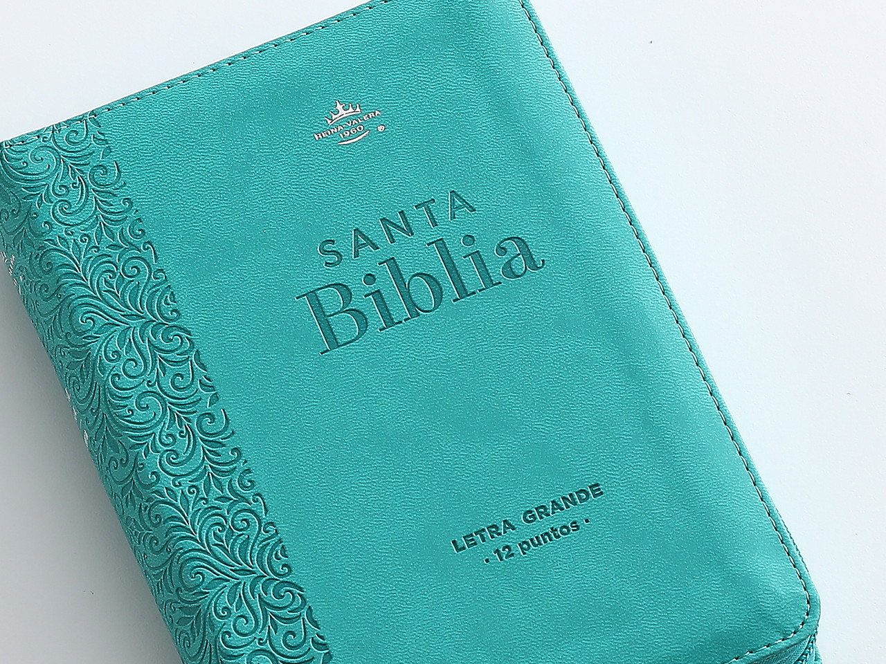 Biblia RVR1960 compacta turquesa floral im piel cierre chica 12pt