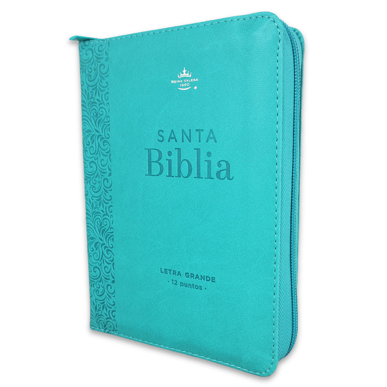 Biblia RVR1960 compacta turquesa floral im piel cierre chica 12pt