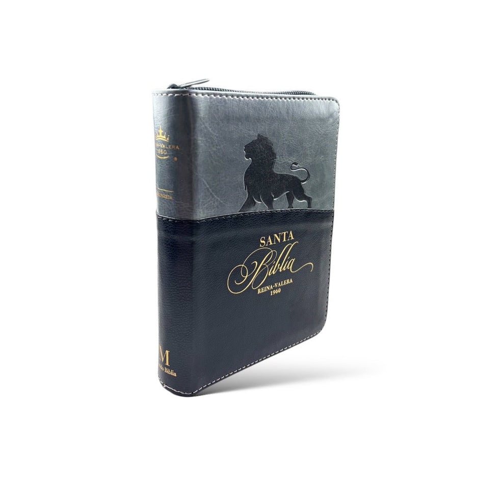Biblia RVR1960 Expresion negro gris león im piel cierre índice bolsillo 8.5pt