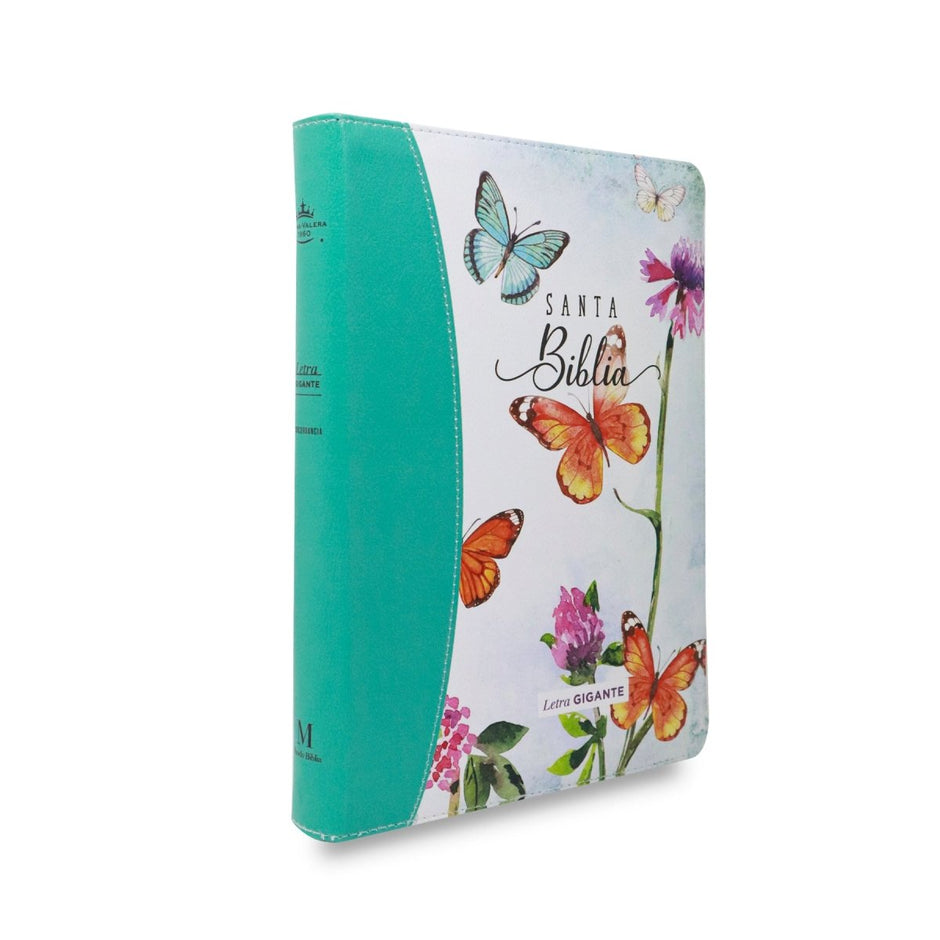 Biblia RVR1960 Maravilla mariposas turquesa im piel cierre índice 15pt 085PJR
