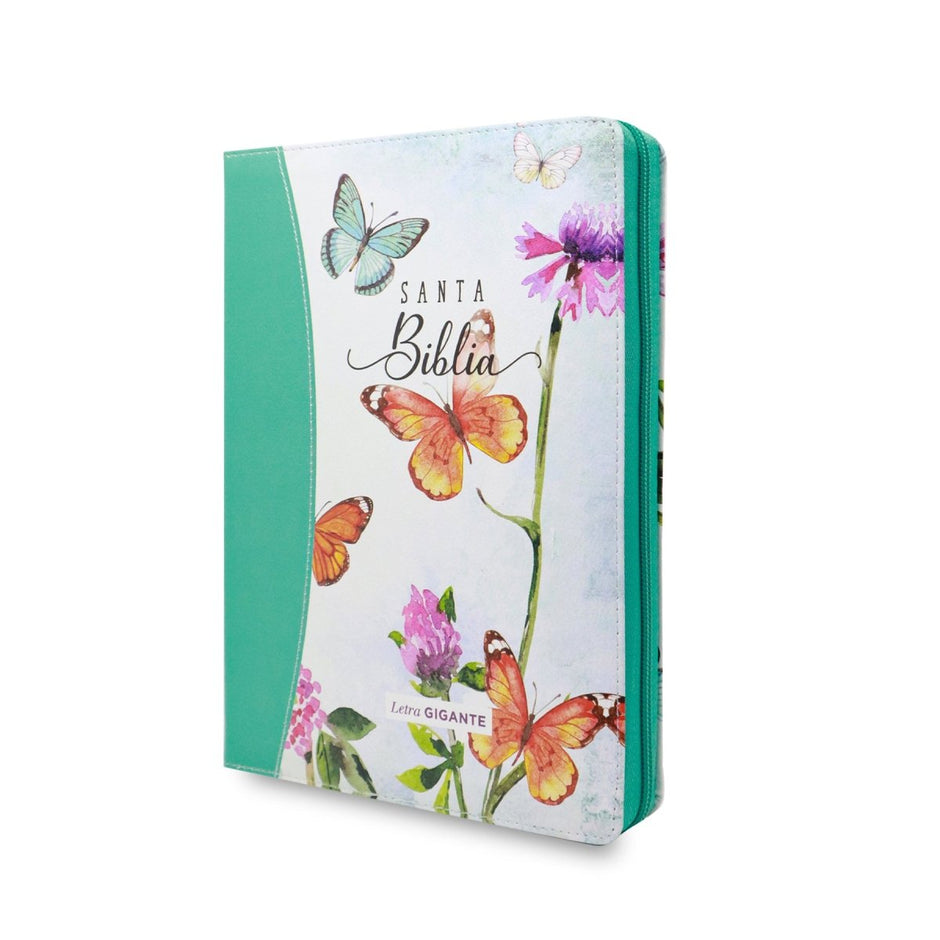 Biblia RVR1960 Maravilla mariposas turquesa im piel cierre índice 15pt 085PJR