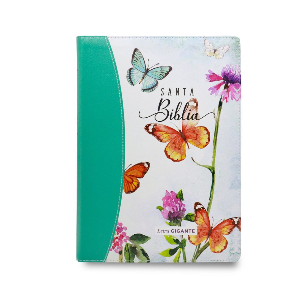Biblia RVR1960 Maravilla mariposas turquesa im piel cierre índice 15pt 085PJR
