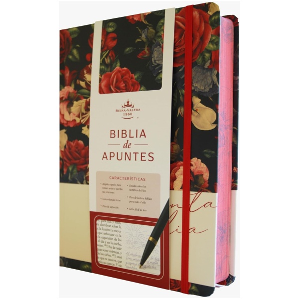 Biblia RVR1960 Apuntes azul oscuro flores cto pintado tapa dura manual 11p