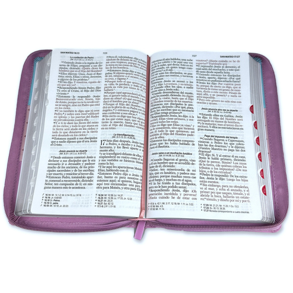 Biblia RVR1960 tricolor azul rosa lila im piel cierre índice TM 12.5pt Vsim piel - Image 2