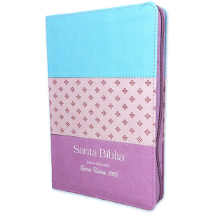 Biblia RVR1960 tricolor azul rosa lila im piel cierre índice TM 12.5pt Vsim piel