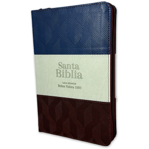 Biblia RVR1960 Tricolor azul gris marron im piel cierre índice manual 12.5pt Vsp
