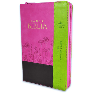 Biblia RVR1960 Inspiracion flores fucsia lima im piel cierre índice manual 12.5p