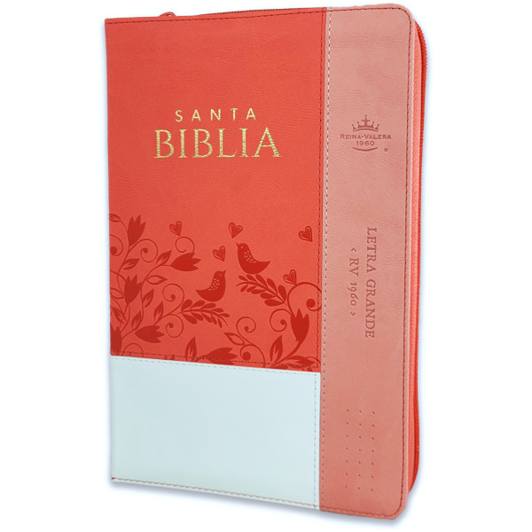 Biblia RVR1960 Inspiracion pajaros coral bco im piel cierre índice TM 12.5pt
