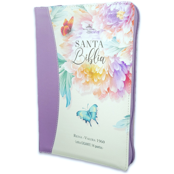 Biblia RVR1960 Jardin lila cto pintado im piel cierre índice manual 14pt