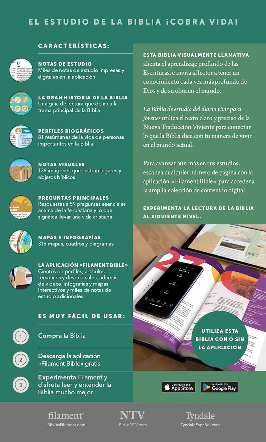 Biblia NTV Estudio diario vivir para jovenes con filament Azul sim piel 8.25pt