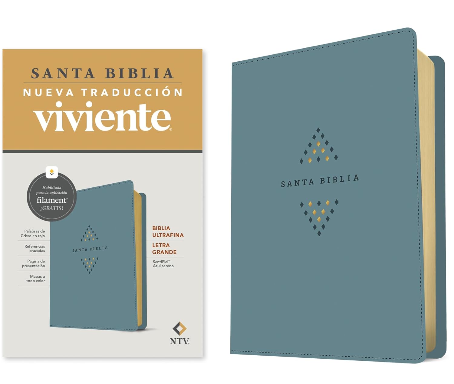 Biblia NTV Ultrafina con filament azul sereno sim piel lt gde 10.25pt