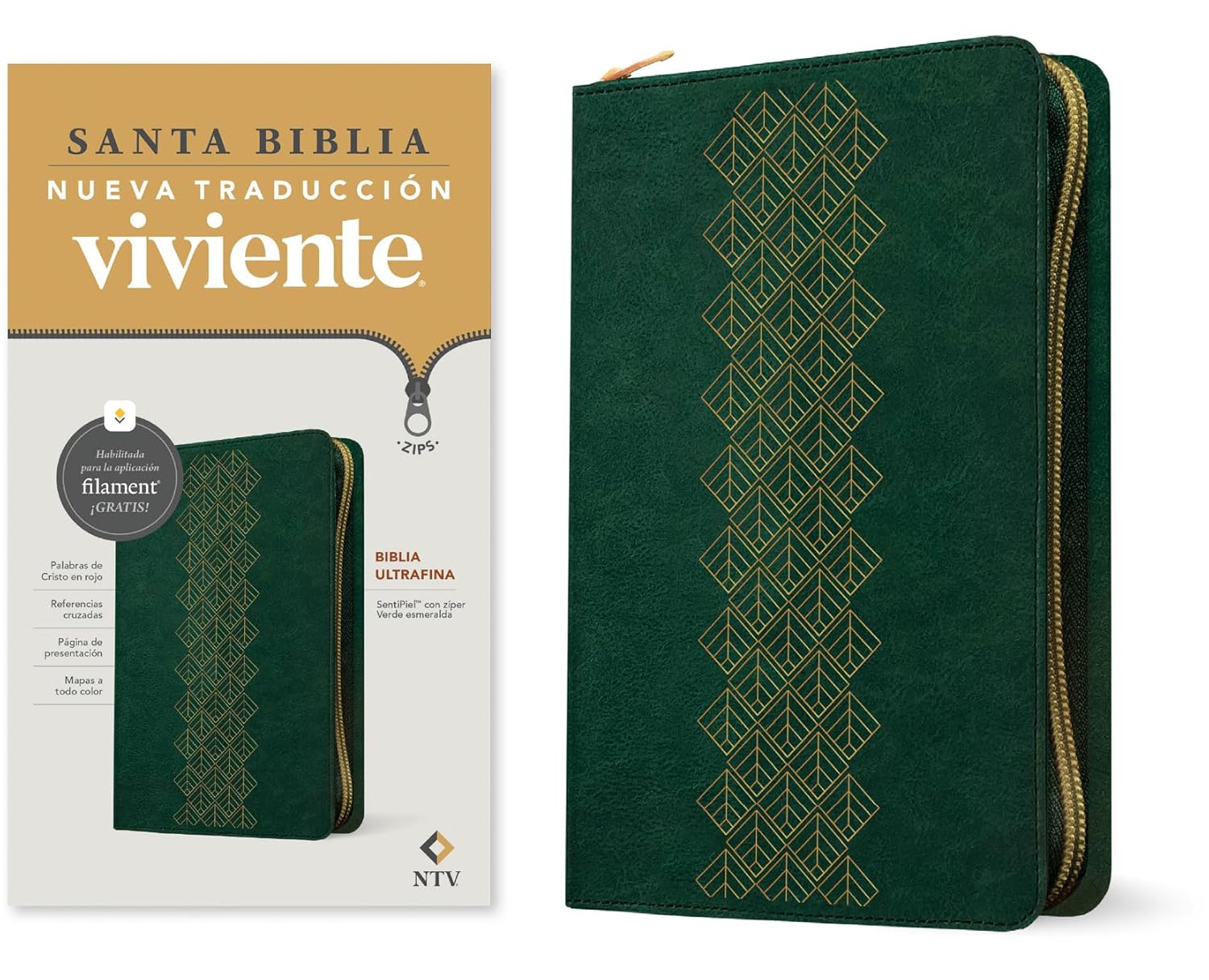 Biblia NTV Ultrafina con filament verde sim piel 8.75p