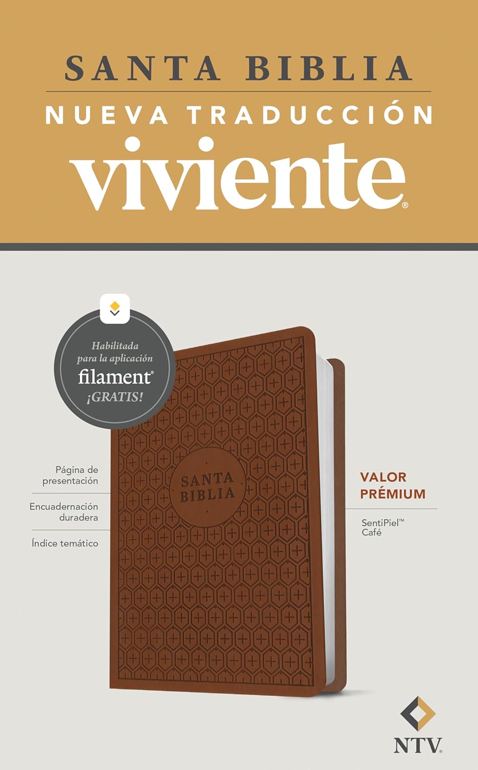 Biblia NTV valor premium con filament café sim piel 8.25pt