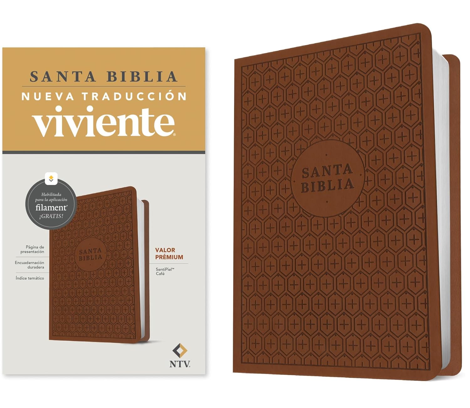 Biblia NTV valor premium con filament café sim piel 8.25pt