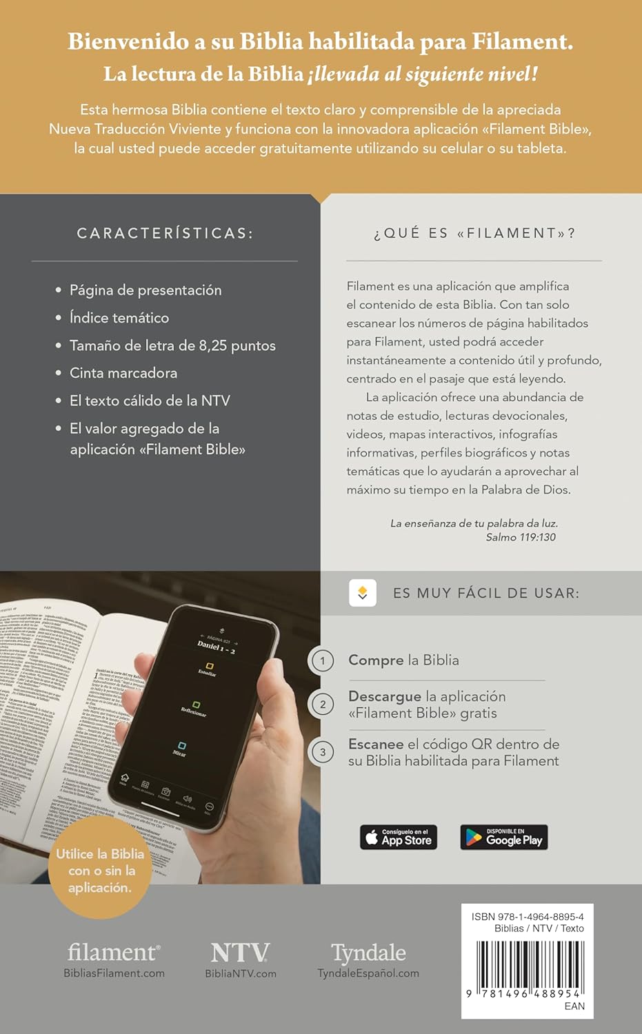 Biblia NTV valor premium con filament gris sim piel 8.25pt