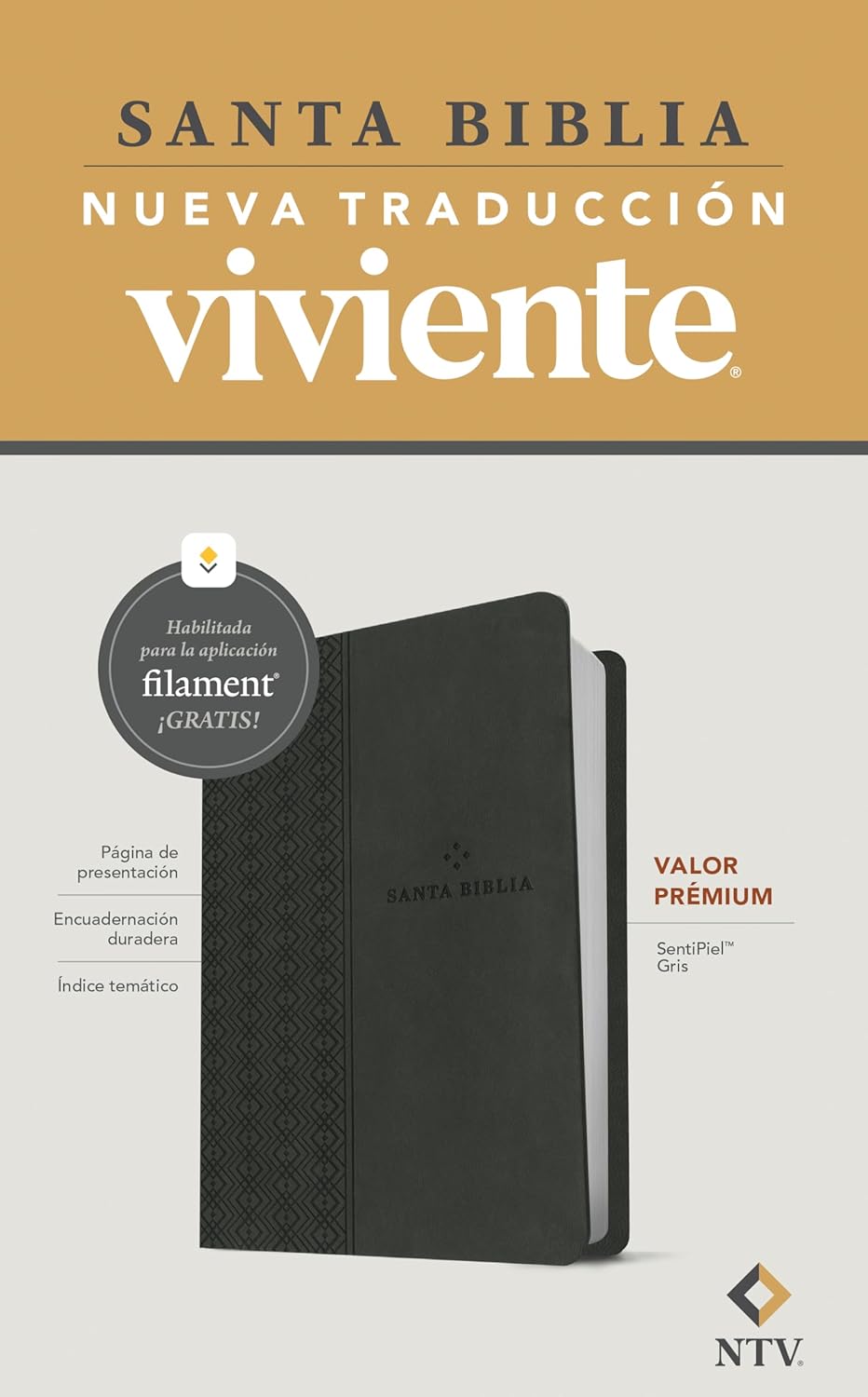 Biblia NTV valor premium con filament gris sim piel 8.25pt