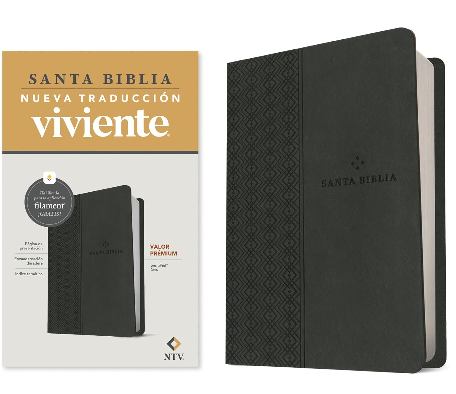 Biblia NTV valor premium con filament gris sim piel 8.25pt
