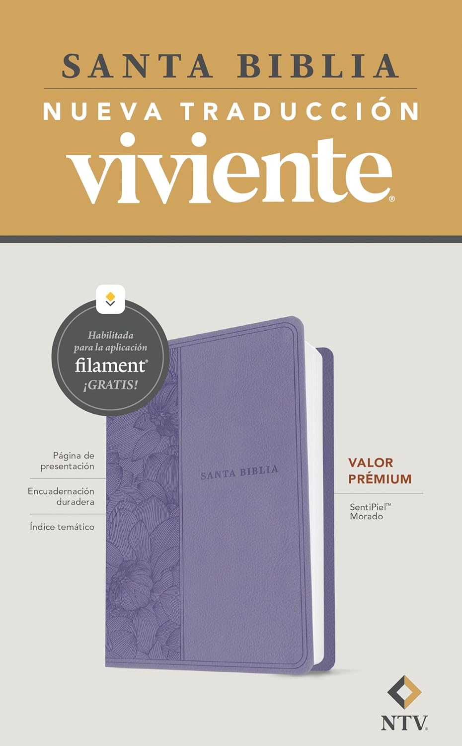 Biblia NTV valor premium con filament purpura sim piel 8.25pt