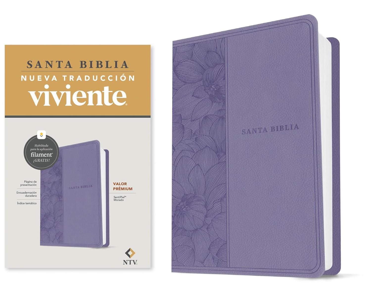 Biblia NTV valor premium con filament purpura sim piel 8.25pt