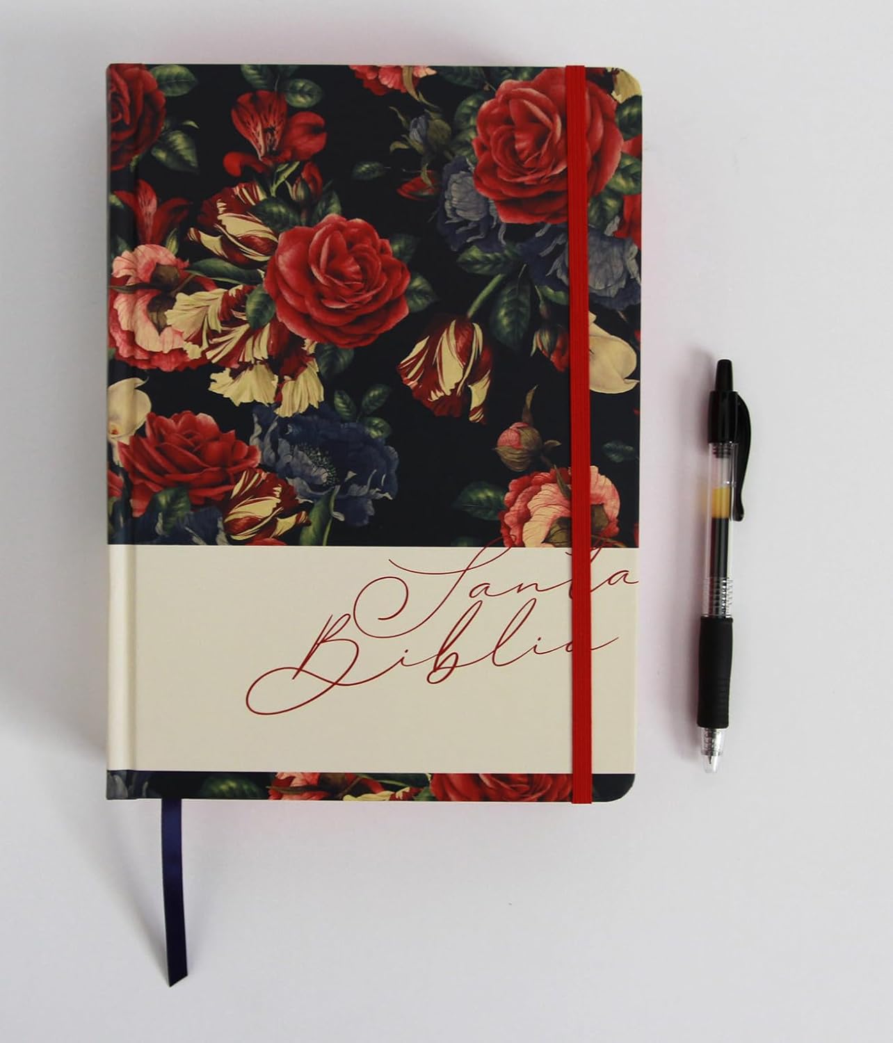 Biblia RVR1960 Apuntes azul oscuro flores cto pintado tapa dura manual 11p