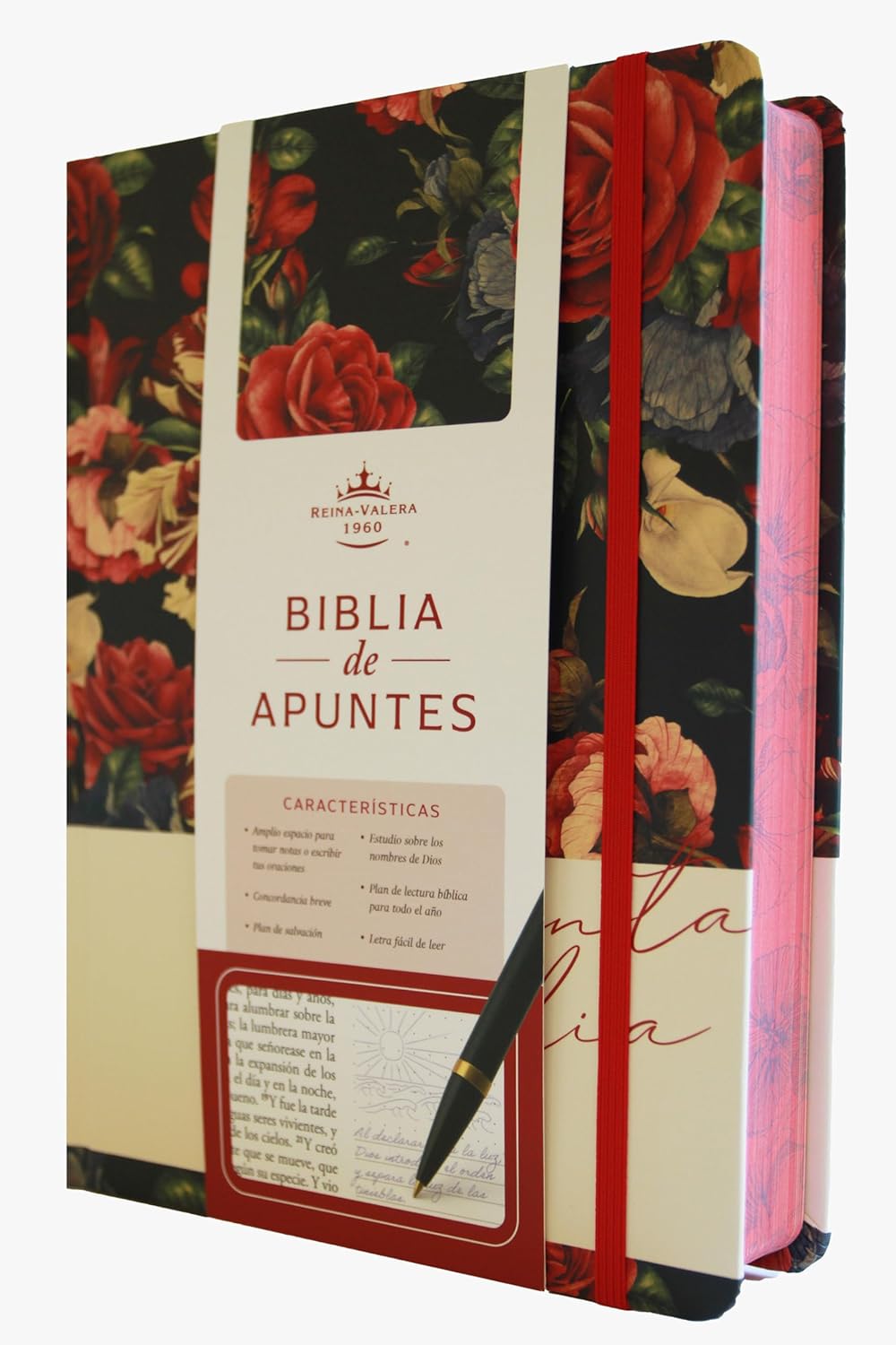 Biblia RVR1960 Apuntes azul oscuro flores cto pintado tapa dura manual 11p