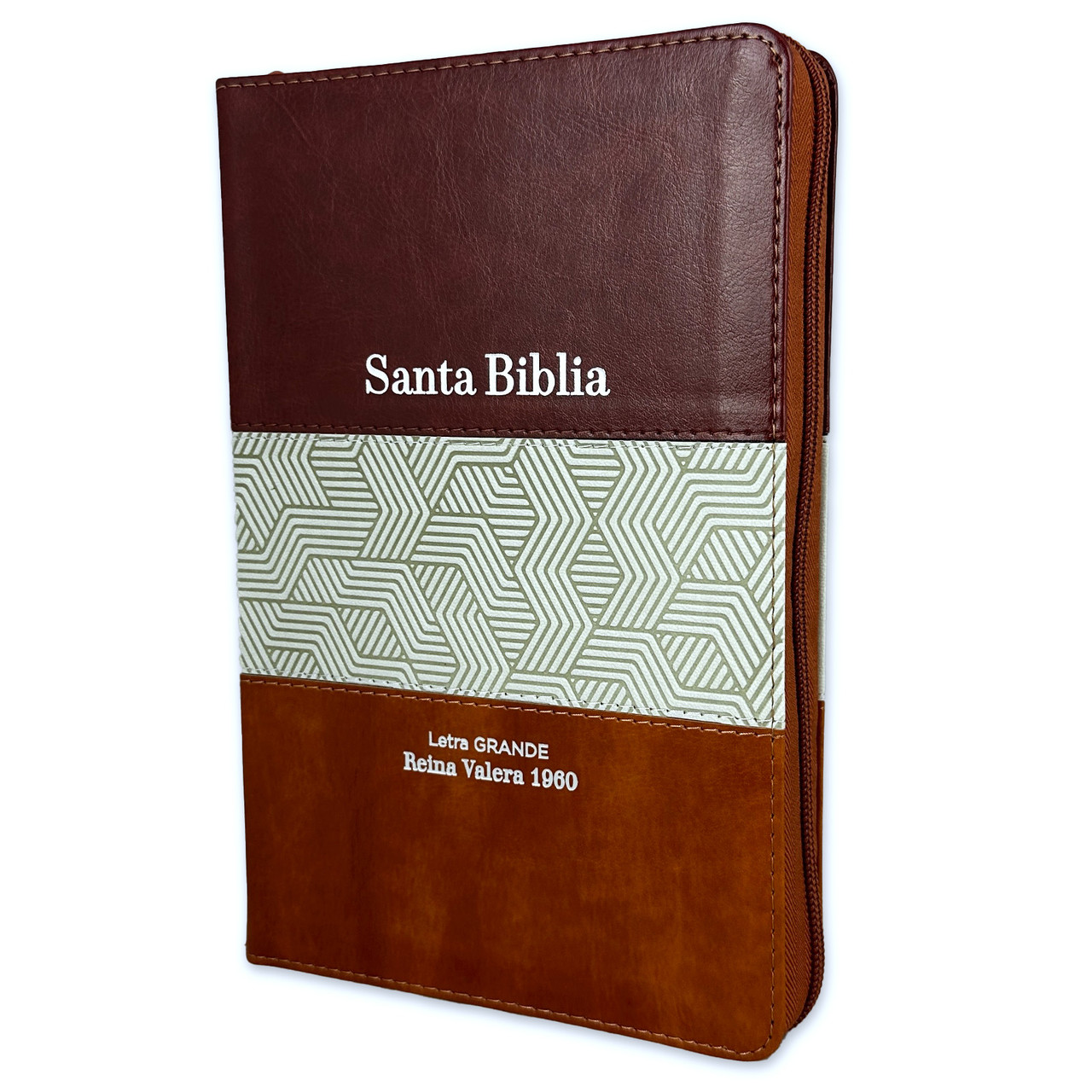 Biblia RVR1960 Tricolor marron beig café im piel cierre índice manual 12.5pt Vsp
