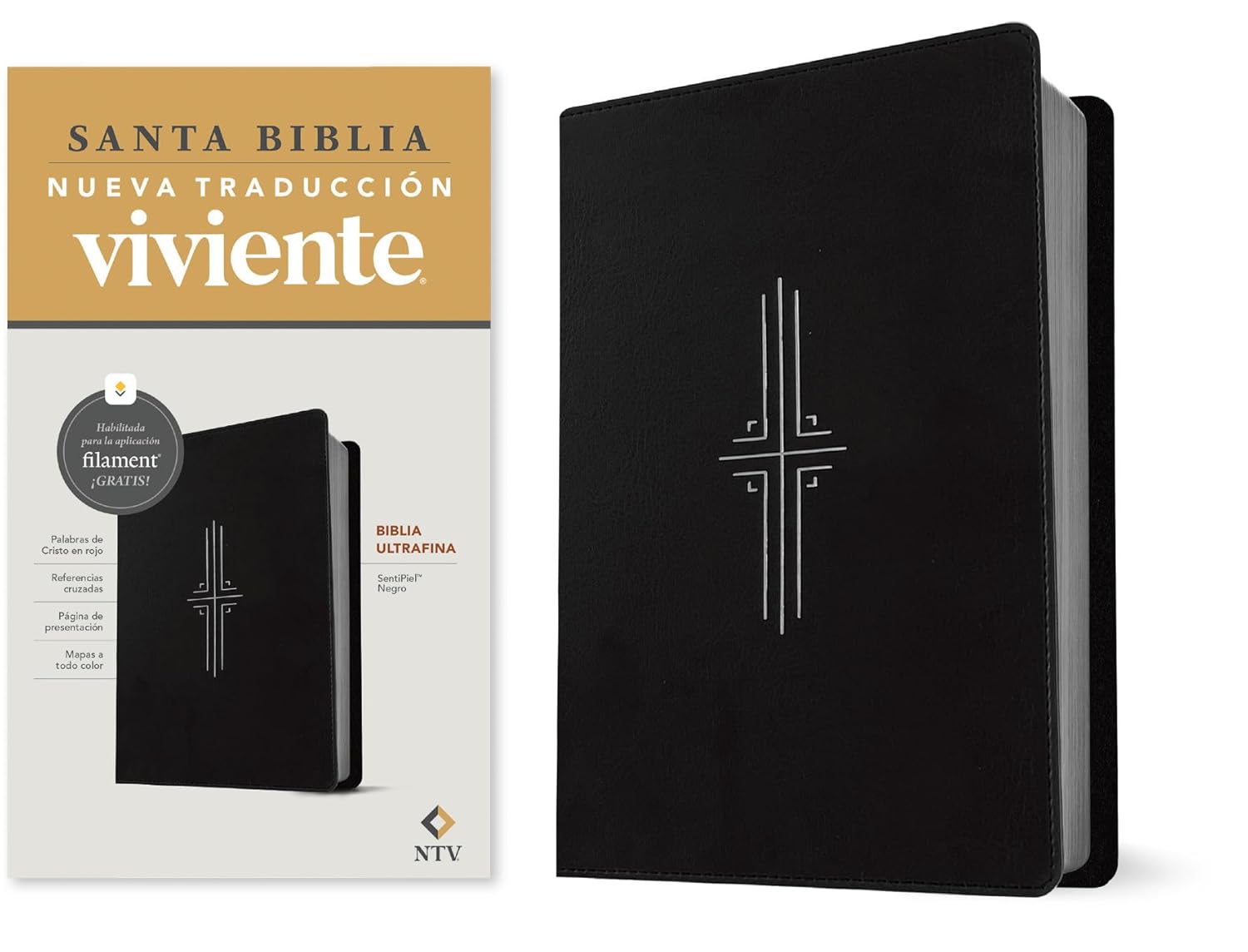 Biblia NTV Ultrafina con filament negro sim piel 8.75pt