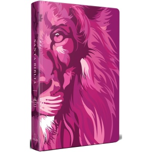 Biblia RVR1960 Leon de Juda rosada cto pintado tapa dura manual 10.5pt