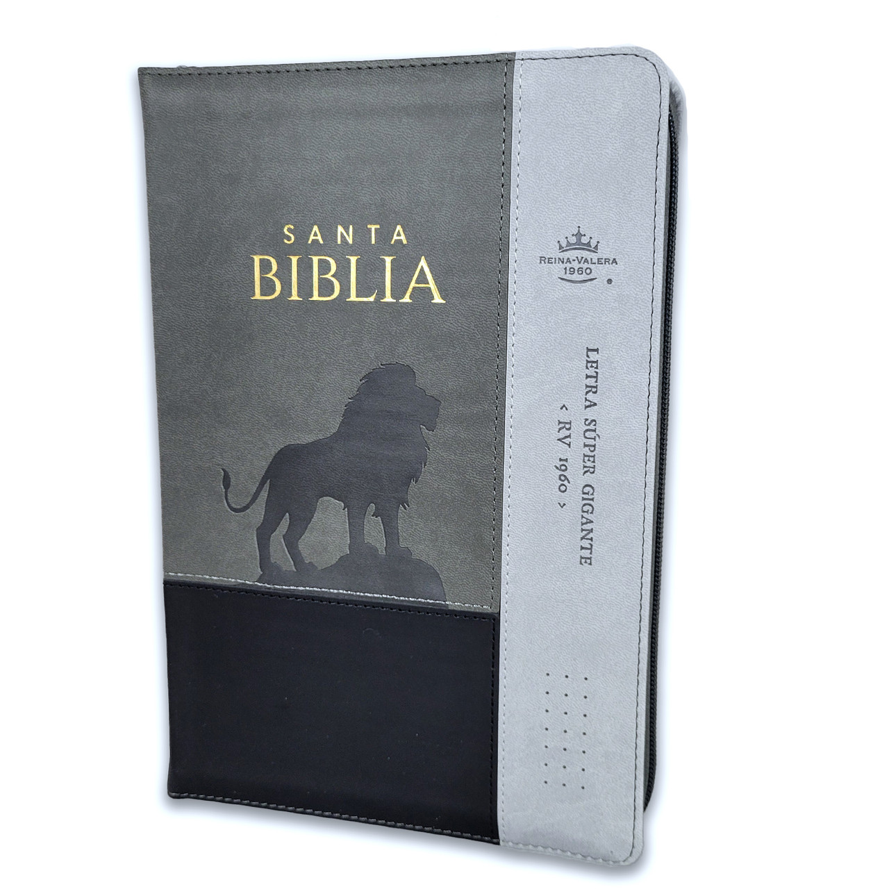 Biblia RVR1960 Agora sup gig insp leon neg/gris im piel cierre índice grande 19pt
