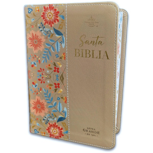 Biblia RVR1960 flores bendicion crema c/p im piel chica 12pt