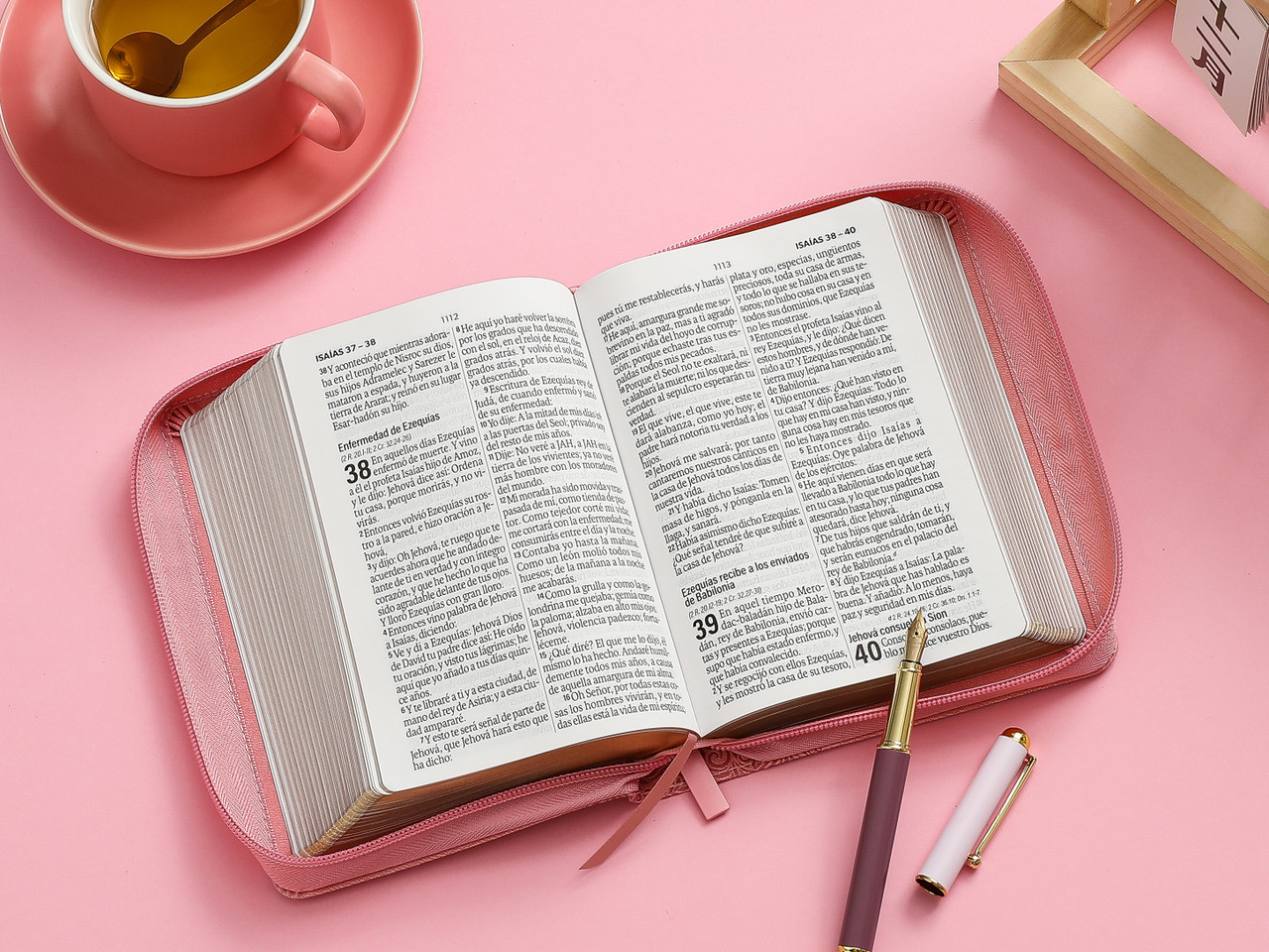 Biblia RVR1960 compacto rosa floral im piel cierre chica 12pt - Image 4