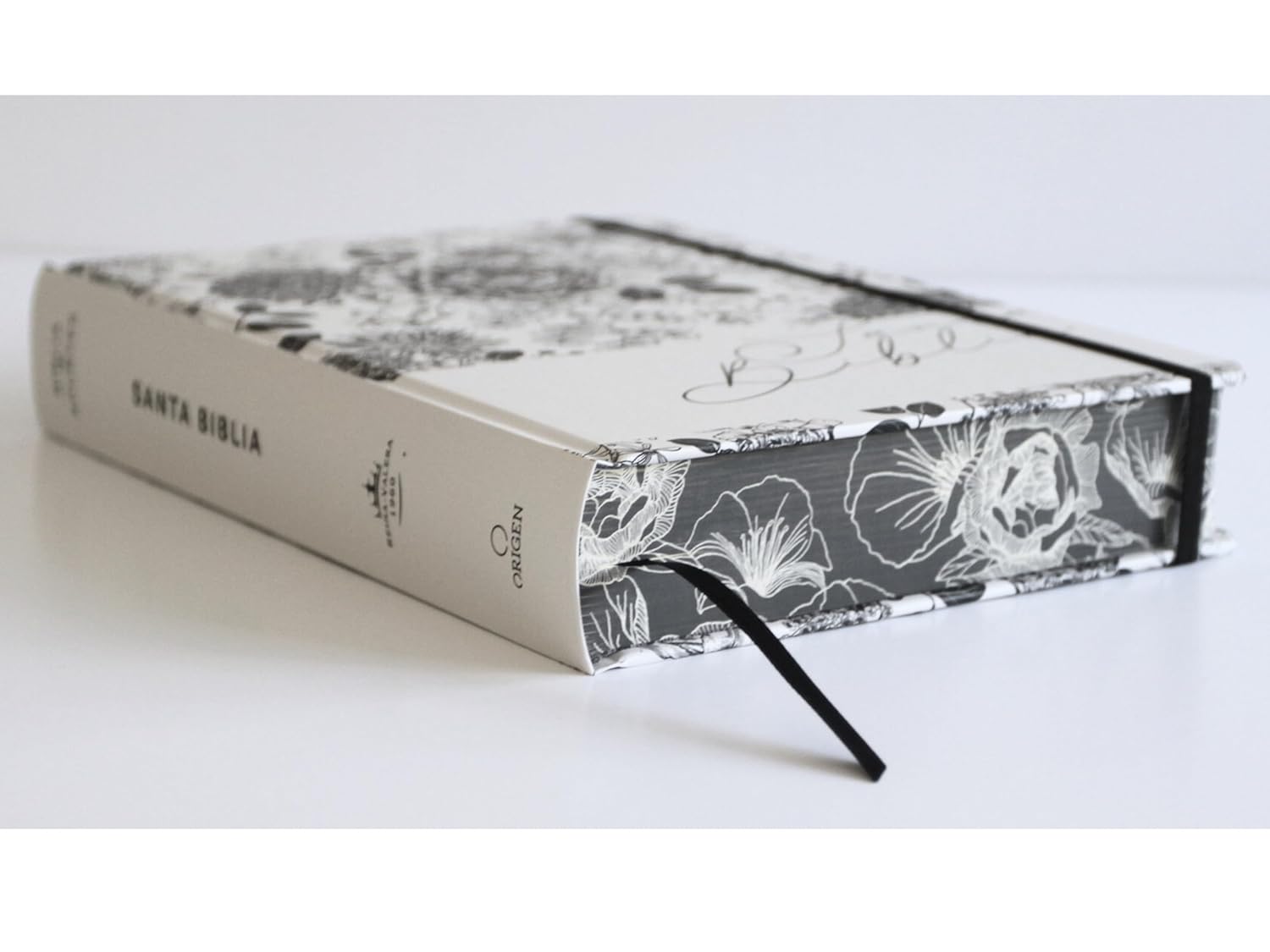 Biblia RVR1960 Apuntes blanco negro c/flores cto pintado tapa dura manual 11pt - Image 4