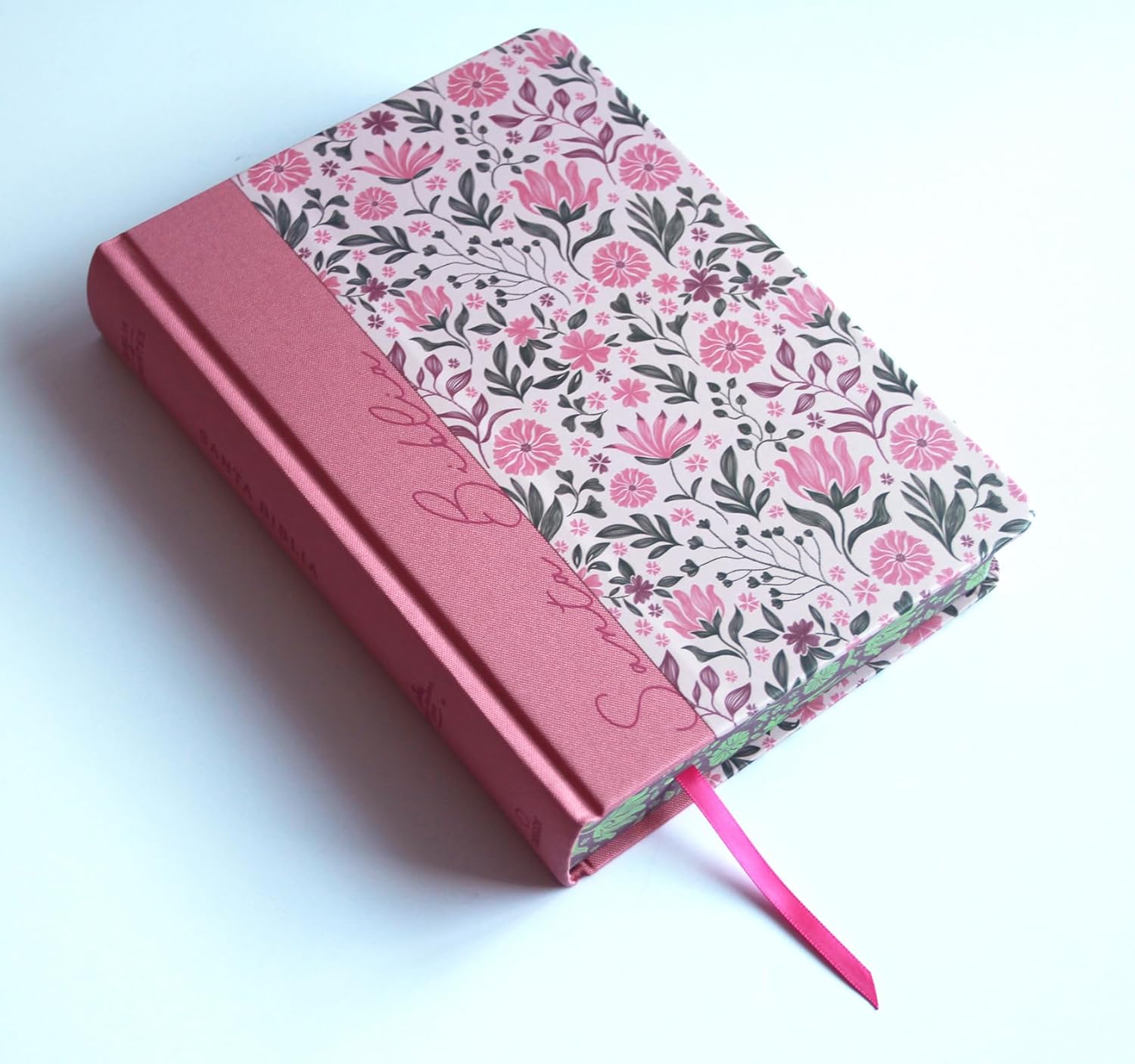 Biblia RVR1960 Apuntes rosa flores cto pintado tapa dura manual 11pt - Image 8