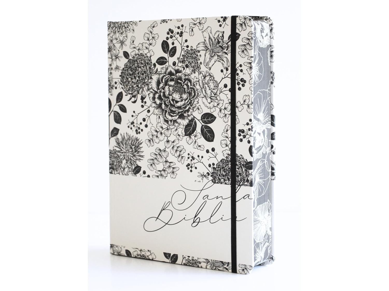 Biblia RVR1960 Apuntes blanco negro c/flores cto pintado tapa dura manual 11pt - Image 2