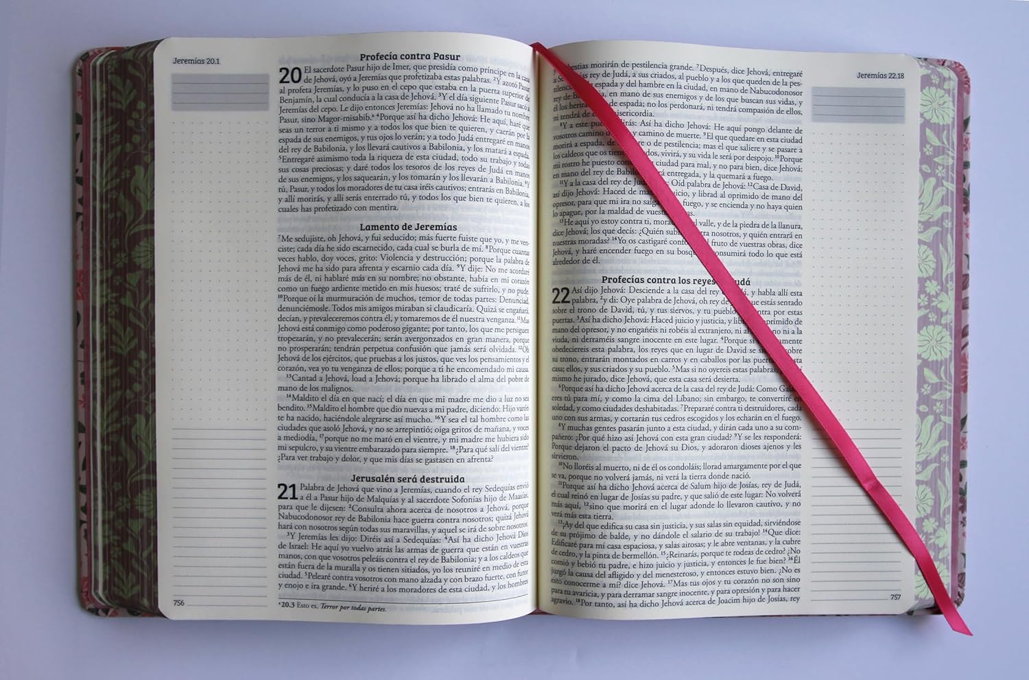 Biblia RVR1960 Apuntes rosa flores cto pintado tapa dura manual 11pt - Image 6