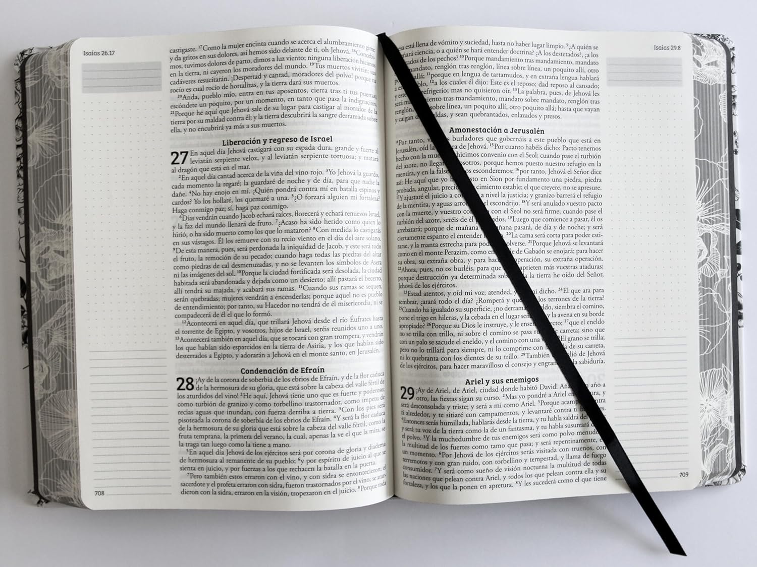 Biblia RVR1960 Apuntes blanco negro c/flores cto pintado tapa dura manual 11pt - Image 6
