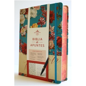 Biblia RVR1960 Apuntes azul celeste flores cto pintado tapa dura manual 11pt