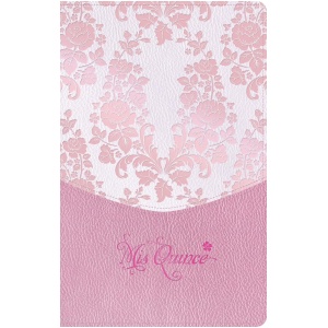 Biblia RVR1960 mis quince rosa floreado im piel compacta 8.5pt