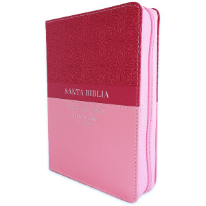 Biblia RVR1960 Bifloral rosa im piel cierre índice compacta 11pt