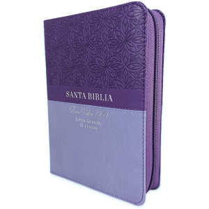 Biblia RVR1960 Bifloral lila im piel cierre índice compacta 11pt