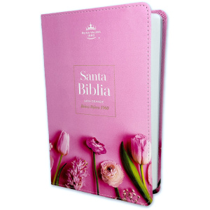 Biblia RVR1960 Supreme flores en rosa cto blanco im piel TM 12.5pt