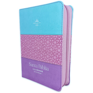 Biblia RVR1960 Tricolor azul rosa lila im piel cierre índice TC 11pt